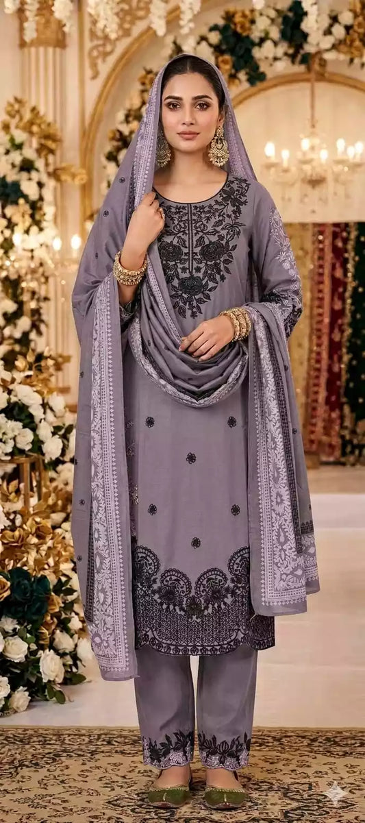 Premium Quality Rayon Embroidered collection with rayon pant with miyani and dupatta maslin digital print