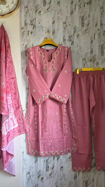 Women's Pure Rayon Embroidered Straight Cut Readymade Designer Suit - ASC Fashion Store