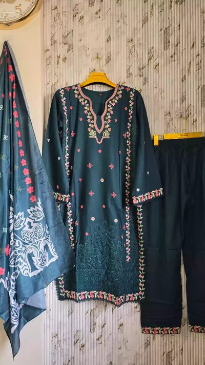 Women's Pure Rayon Embroidered Straight Cut Readymade Designer Suit with exquisite embroidery from ASC Fashion Store.