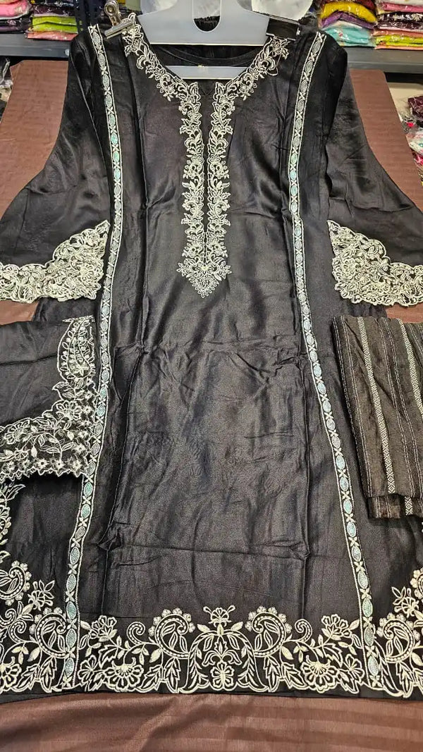 HEAVY KARACHI EMBROIDERED DIGITAL CREPE READYMADES