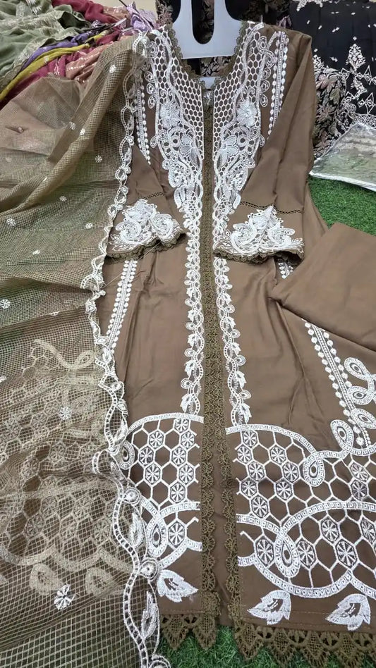 Rayon Readymade Designer Suit With Maslin Dupatta & Rayon Plazzo