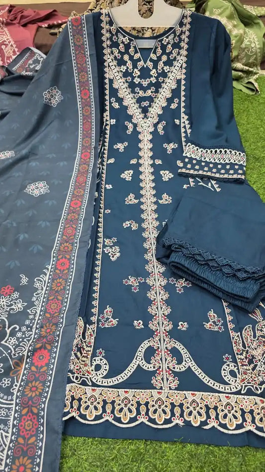 Rayon Readymade Designer Suit With Maslin Dupatta & Rayon Plazzo