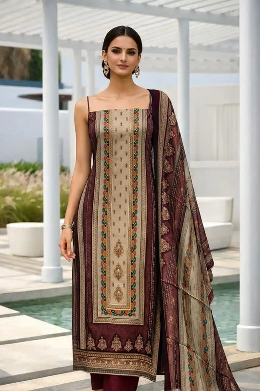 Unstitched Soft Maslin Designer Suit For Summer