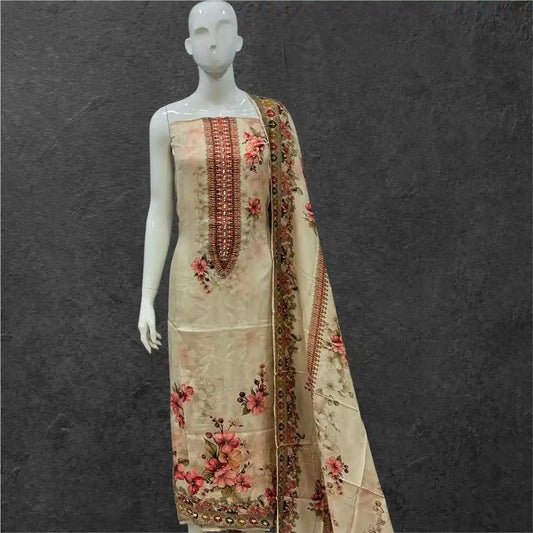 Unstitched Soft Maslin Designer Suit For Summer