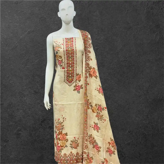 Unstitched Soft Maslin Designer Suit For Summer