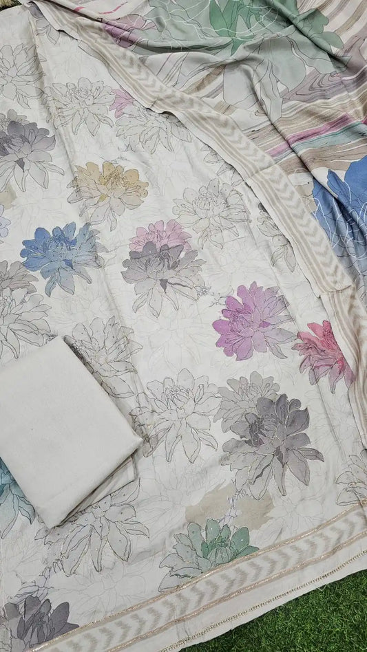 Unstitched Soft Maslin Designer Suit For Summer