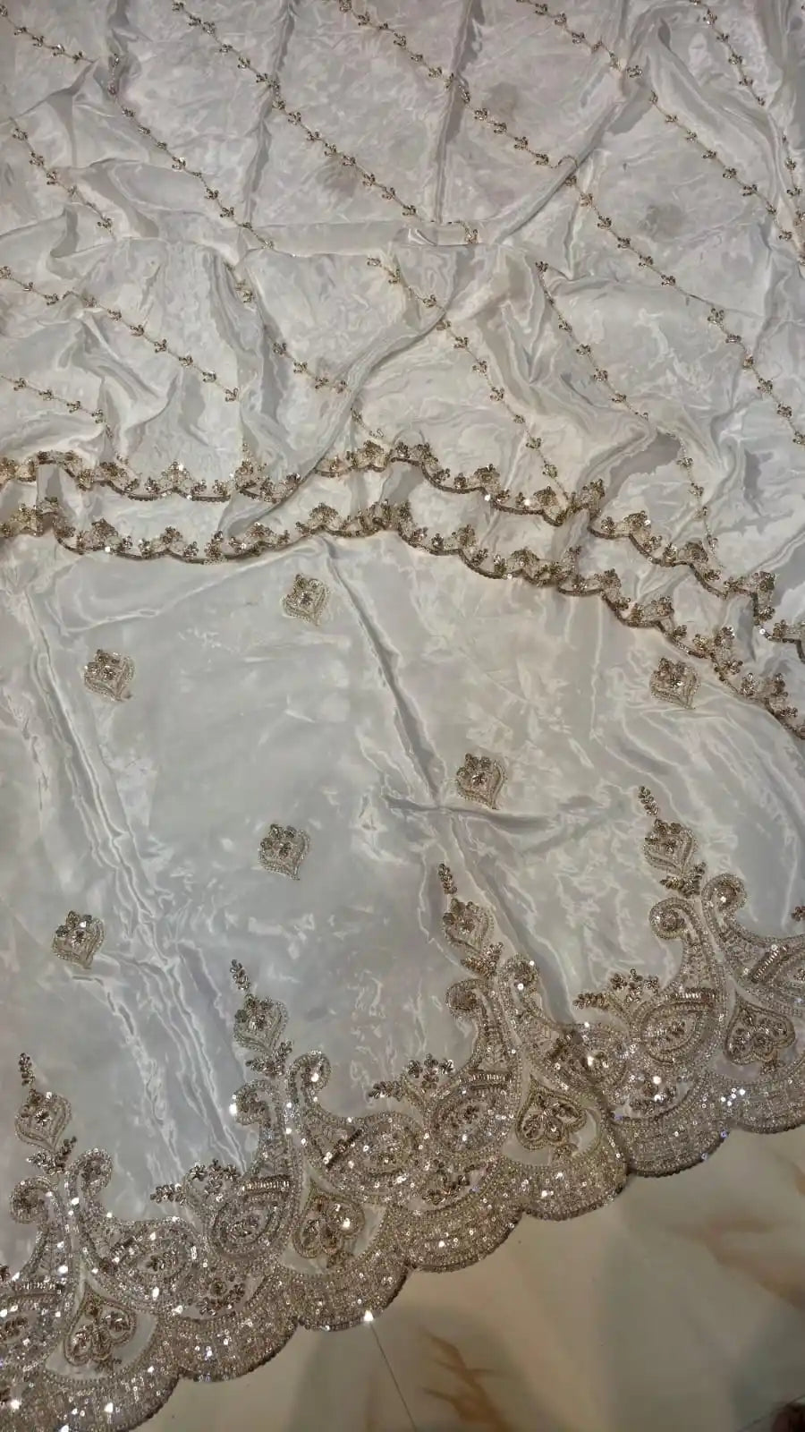Original pakistani Hand work Designer Unstitched Suit in Natural Crepe Dyeable Fabrics