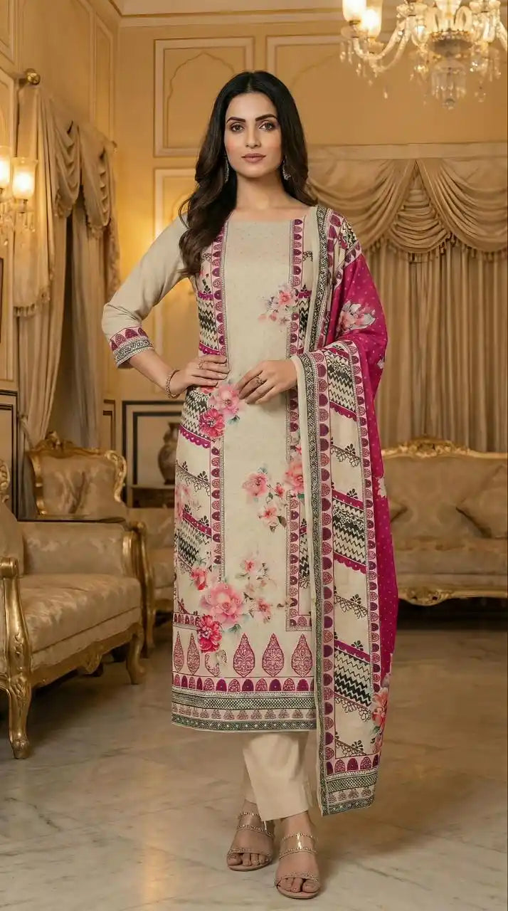 UNSTITCHED SOFT MASLIN HAND WORK PAKSITANI STYLE SUIT MATERIAL