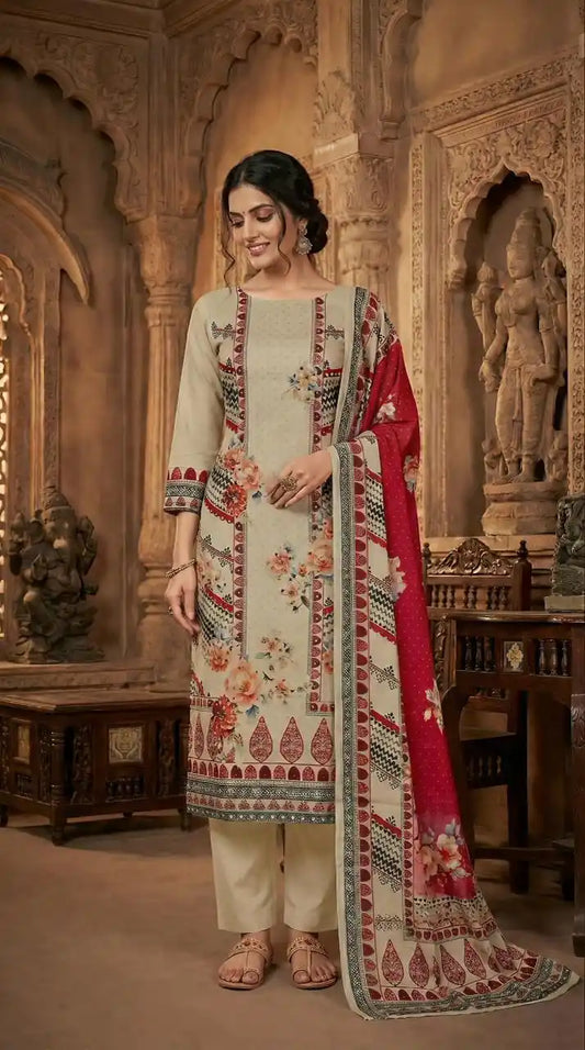 UNSTITCHED SOFT MASLIN HAND WORK PAKSITANI STYLE SUIT MATERIAL