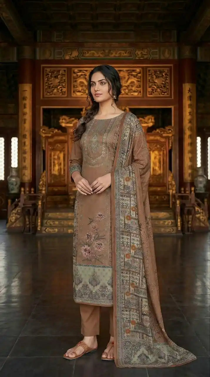 UNSTITCHED SOFT MASLIN HAND WORK PAKSITANI STYLE SUIT MATERIAL