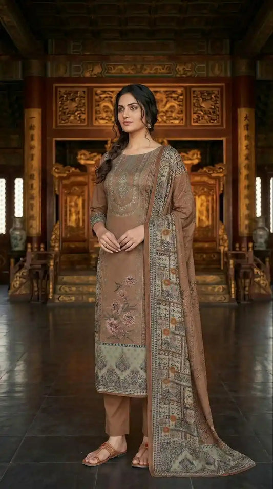 UNSTITCHED SOFT MASLIN HAND WORK PAKSITANI STYLE SUIT MATERIAL
