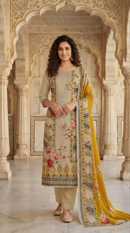 UNSTITCHED SOFT MASLIN HAND WORK PAKSITANI STYLE SUIT MATERIAL