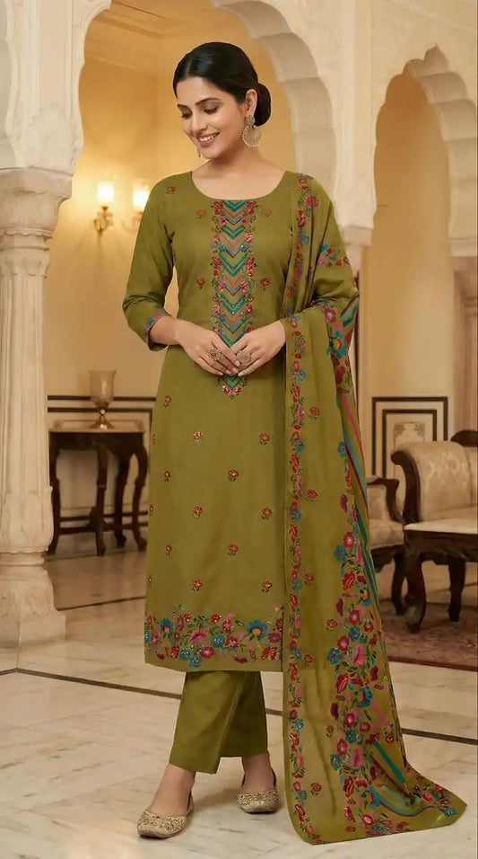 UNSTITCHED SOFT MASLIN HAND WORK PAKSITANI STYLE SUIT MATERIAL