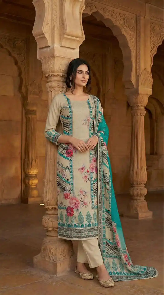 UNSTITCHED SOFT MASLIN HAND WORK PAKSITANI STYLE SUIT MATERIAL