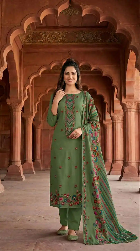 UNSTITCHED SOFT MASLIN HAND WORK PAKSITANI STYLE SUIT MATERIAL