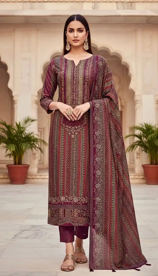 UNSTITCHED SOFT MASLIN HAND WORK PAKSITANI STYLE SUIT MATERIAL