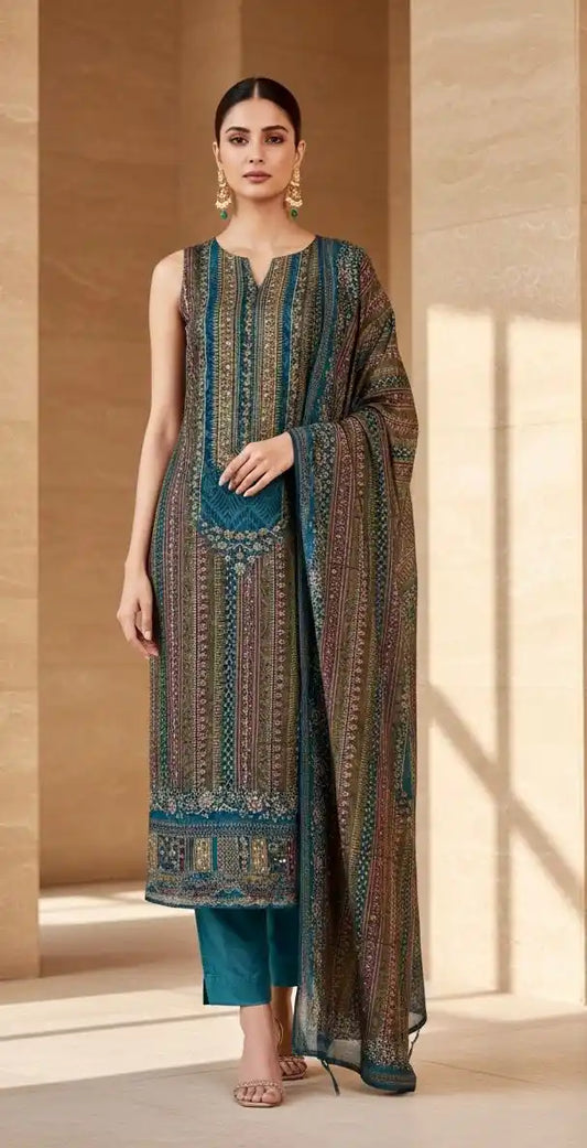 UNSTITCHED SOFT MASLIN HAND WORK PAKSITANI STYLE SUIT MATERIAL