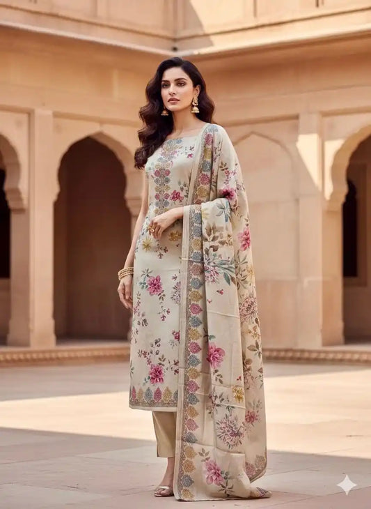 UNSTITCHED SOFT MASLIN HAND WORK PAKSITANI STYLE SUIT MATERIAL
