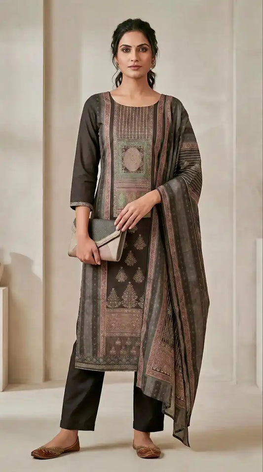 UNSTITCHED SOFT MASLIN HAND WORK PAKSITANI STYLE SUIT MATERIAL
