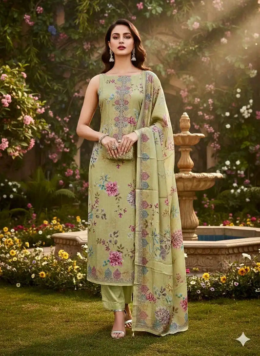 UNSTITCHED SOFT MASLIN HAND WORK PAKSITANI STYLE SUIT MATERIAL