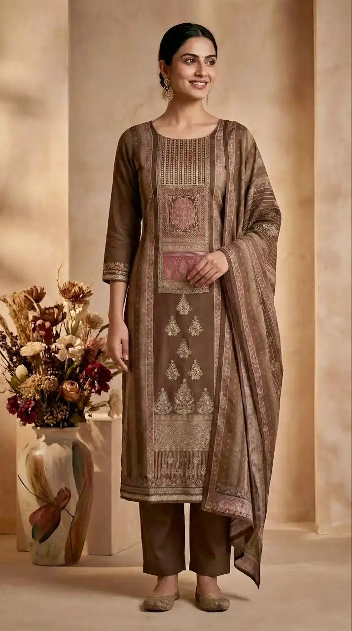 UNSTITCHED SOFT MASLIN HAND WORK PAKSITANI STYLE SUIT MATERIAL