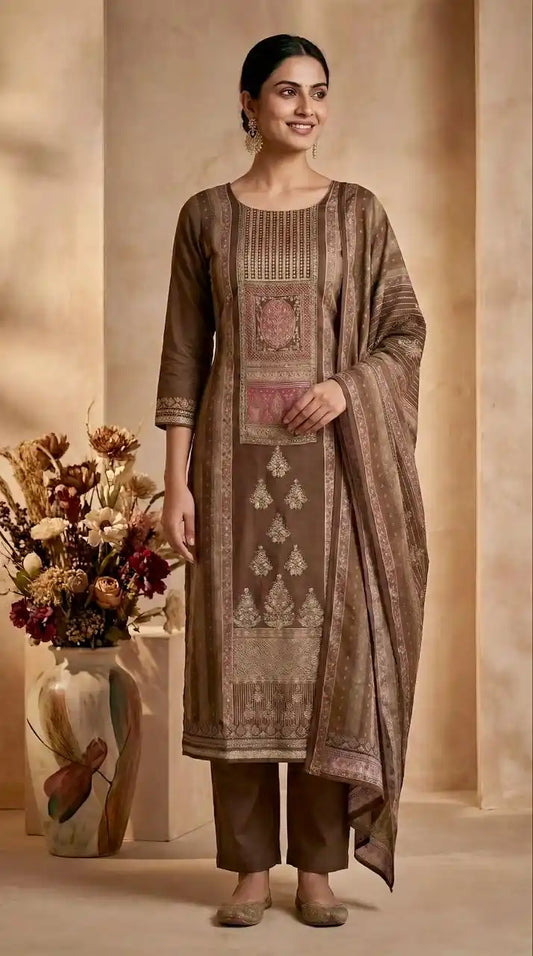 UNSTITCHED SOFT MASLIN HAND WORK PAKSITANI STYLE SUIT MATERIAL