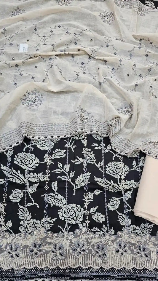 Applique work heavy embroidered beautiful pakistani style premium cotton dress material 📢📢