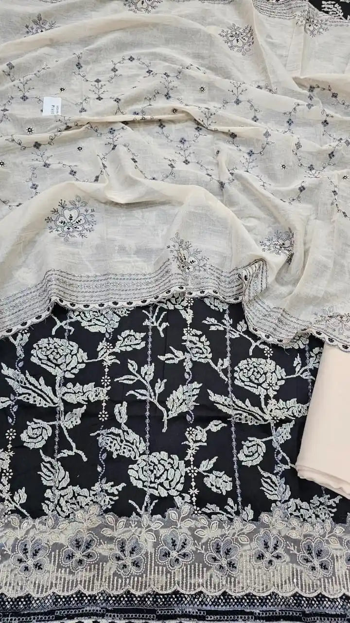 Applique work heavy embroidered beautiful pakistani style premium cotton dress material 📢📢