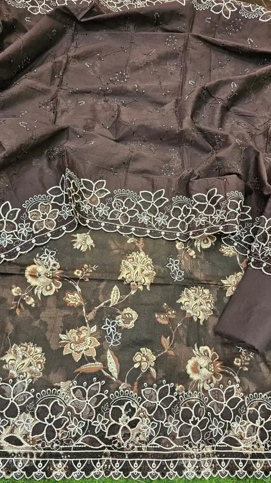 Applique work heavy embroidered beautiful pakistani style premium cotton dress material 📢📢