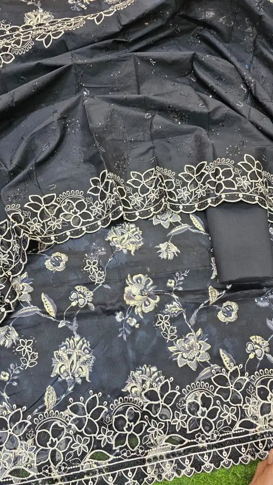 Applique work heavy embroidered beautiful pakistani style premium cotton dress material 📢📢