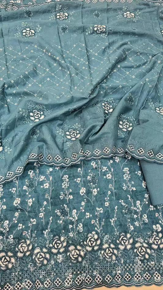 HEAVY EMBROIDERED COTTON DUPATTA WORK SUIT 📢📢