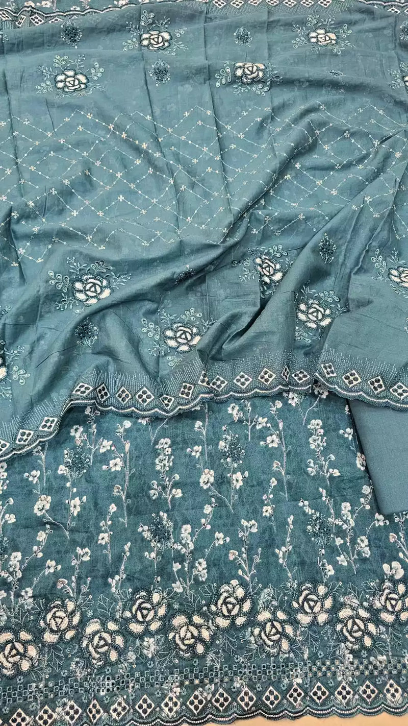 HEAVY EMBROIDERED COTTON DUPATTA WORK SUIT 📢📢