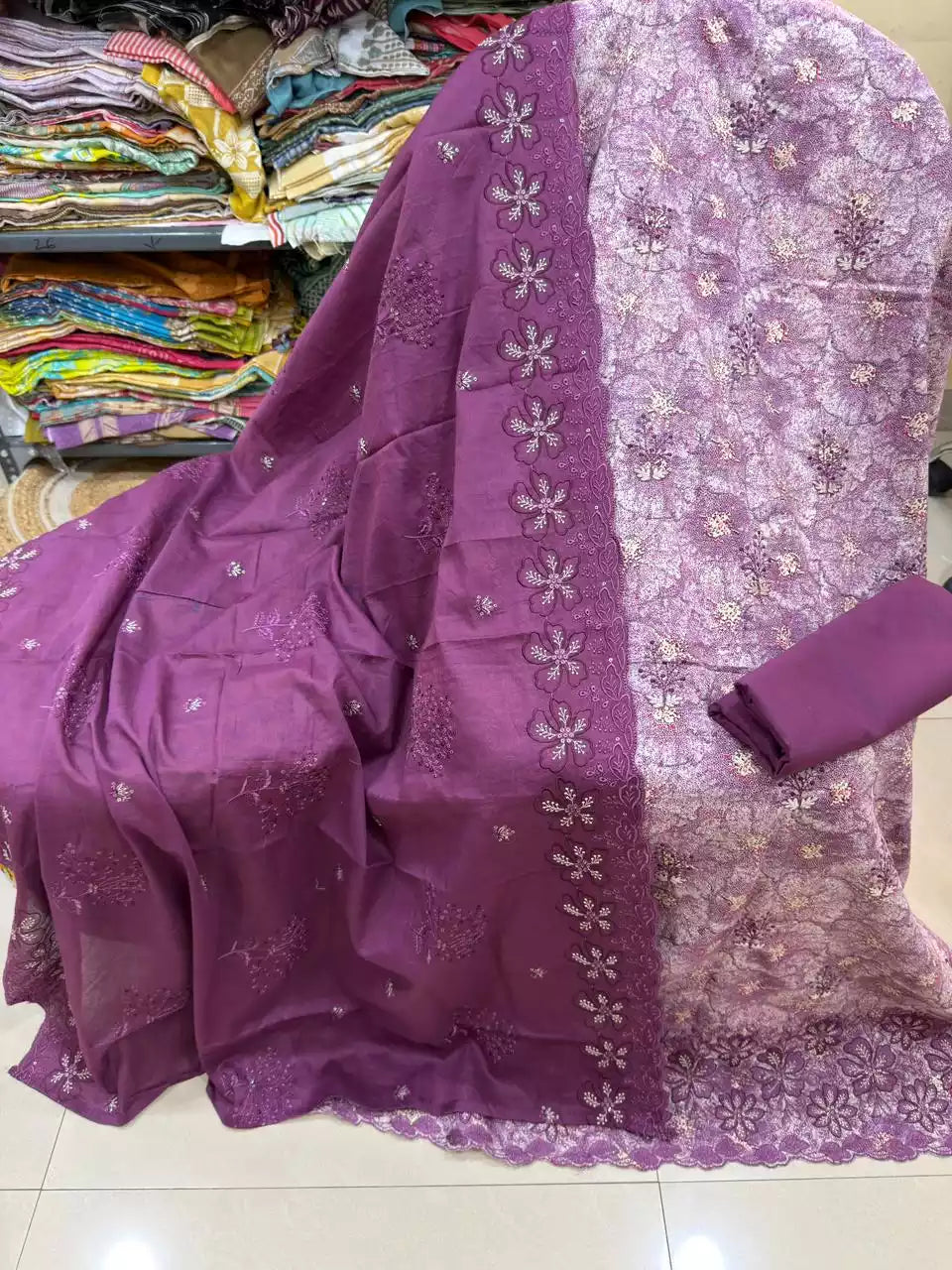 NON CATALOGUE PAKISTANI EMBROIDERED STYLE PREMIUM COTTON DRESS MATERIAL