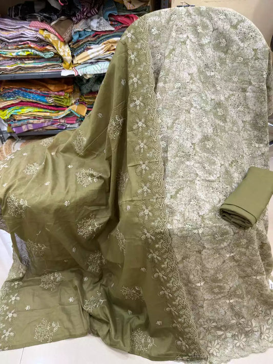 NON CATALOGUE PAKISTANI EMBROIDERED STYLE PREMIUM COTTON DRESS MATERIAL