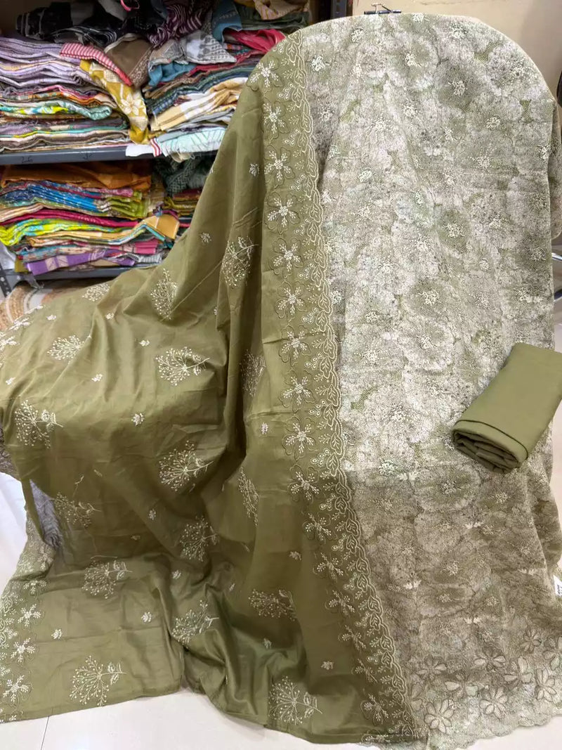 NON CATALOGUE PAKISTANI EMBROIDERED STYLE PREMIUM COTTON DRESS MATERIAL
