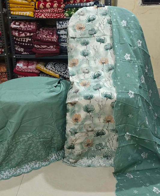 Heavy Pakistani Embroidered Cotton Suit Set With Dupatta Work By ASC