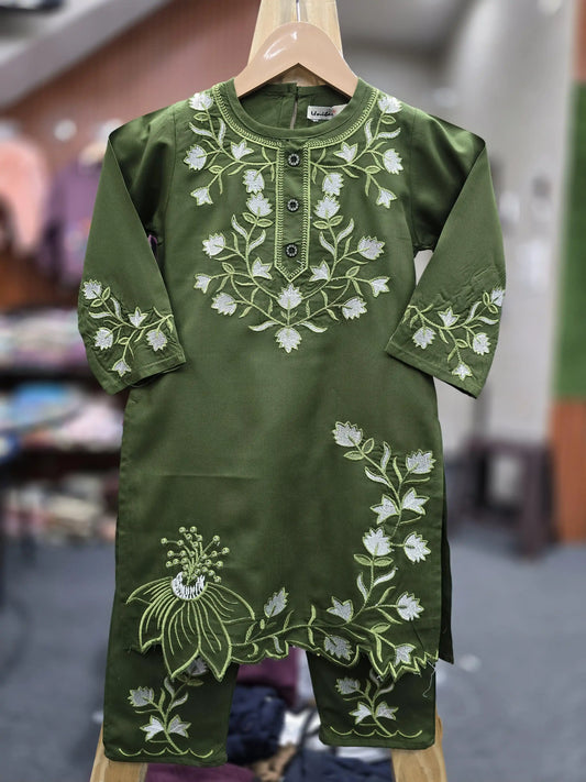 Girls kids wear rayon cutwork cordsets (kurta pant)