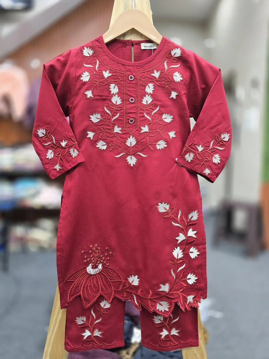 Girls kids wear rayon cutwork cordsets (kurta pant)