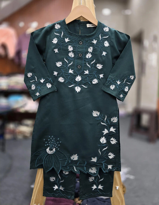 Girls kids wear rayon cutwork cordsets (kurta pant)