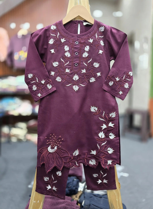 Girls kids wear rayon cutwork cordsets (kurta pant)
