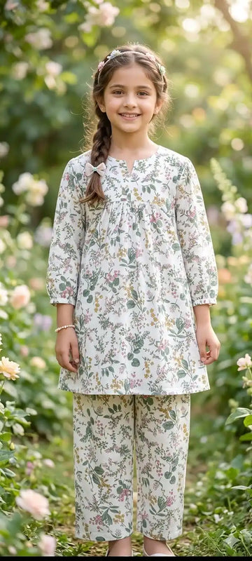 Girls Casual Botanical Print Lightweight Rayon Co-ord Set by ASC - Meadow
