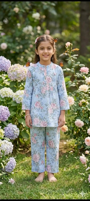 Girls Trendy Summer Floral Rayon Co-ord Set by ASC