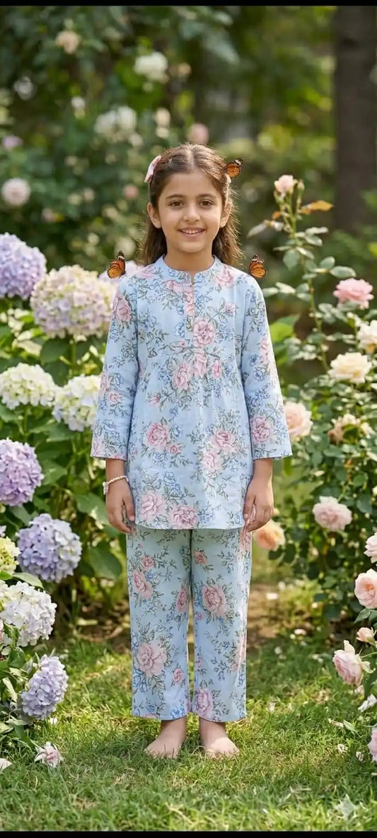 GIRLS KIDS WEAR RAYON SUMMER FRIENDLY TRENDY STYLE PRINTED CORD-SETS