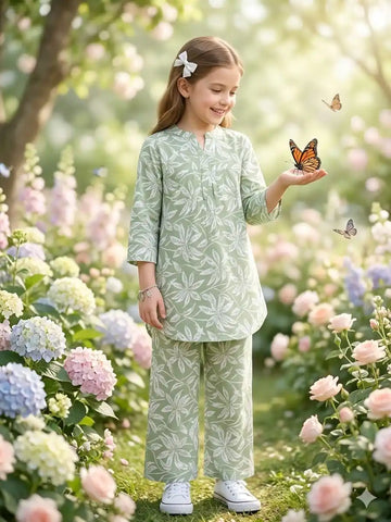 Girls Butterfly Print Rayon Co-ord Set by ASC
