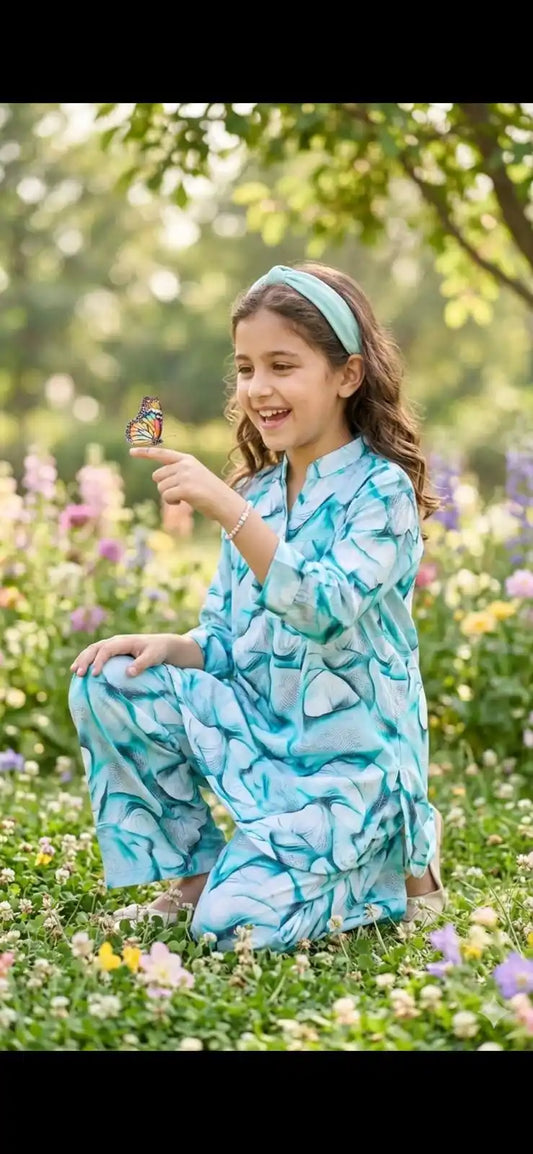 ✨ GIRLS KIDS WEAR RAYON SUMMER FRIENDLY TRENDY STYLE PRINTED CO-ORD SET ✨