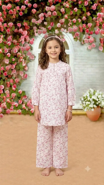 Girls Rayon Summer Printed Co-Ord Set by ASC - Pink Abstract