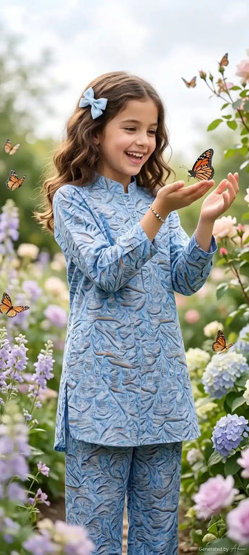 Girls Elegant Rayon Embroidered Set by ASC - Teal