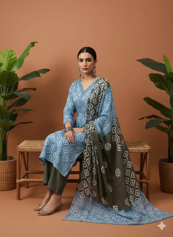 READYMADE COTTON BATIC SUIT, Cotton Batic Salwar, Mal Cotton Dual Tone Color Dupata