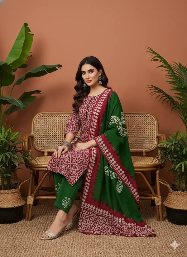 READYMADE COTTON BATIC SUIT, Cotton Batic Salwar, Mal Cotton Dual Tone Color Dupata