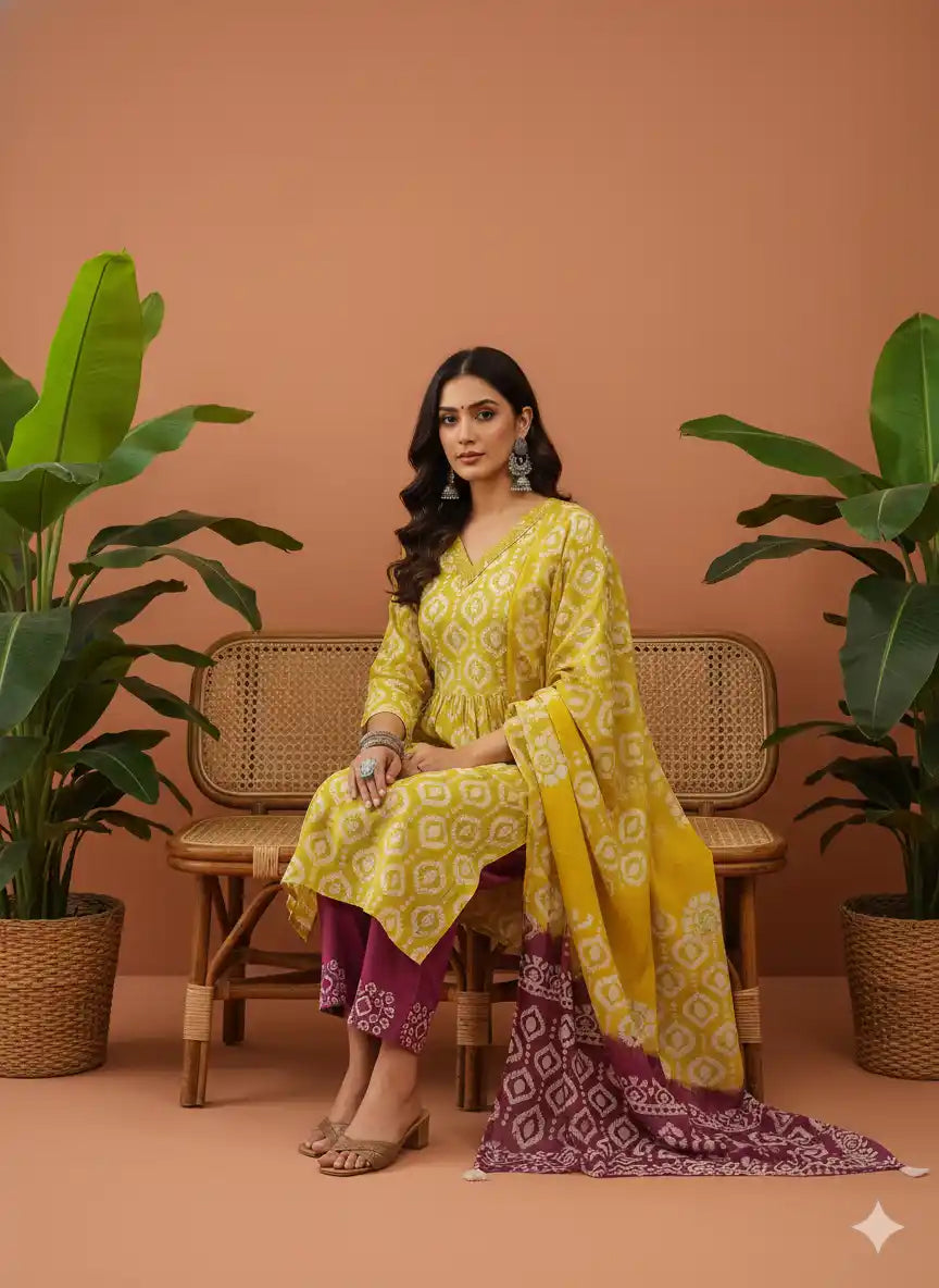 Readymade Cotton Batik Suit Cotton Batik Salwar Mal Cotton Dual Tone Dupatta - ASC Fashion Store